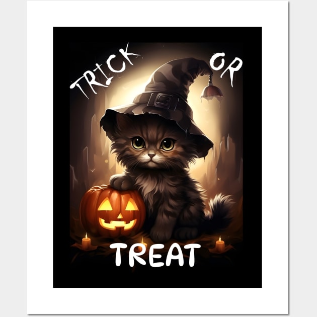 Trick Or Treat Halloween Cat Wall Art by Obotan Mmienu